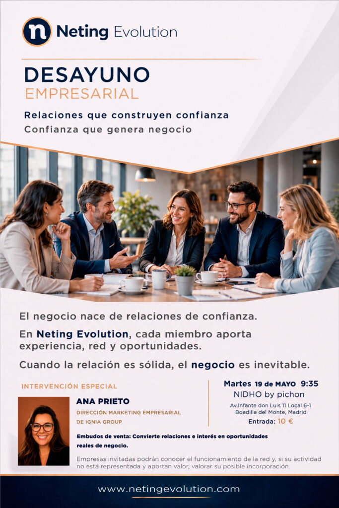 Cartel del Desayuno Empresarial de Neting Evolution del 19 de mayo de 2026